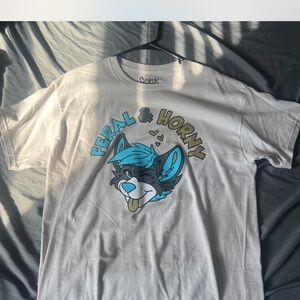 White Graphic Tee with Blue Accents